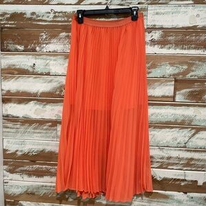 FREE PEOPLE Orange Pleated Maxi Skirt M Boho Lightweight